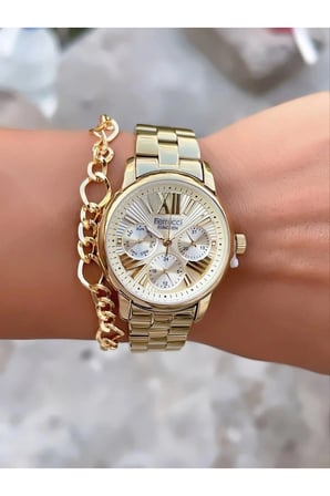 Ferrucci Kadın Kol Saati Çelik 35 mm Altın Kadran Mineral Cam Quartz Mekanizma 3 ATM Su Geçirmezlik