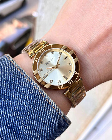 Ferrucci Süper Model Çelik Kadın Kol Saati+Çelik Kolye Hediyeli