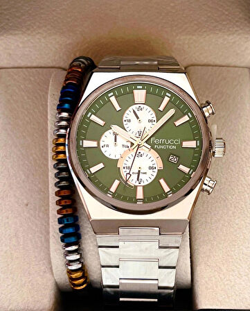 Ferrucci Tavimli Fonksiyonları Aktif Çelik Erkek Kol Saati+Bileklik Hediyeli