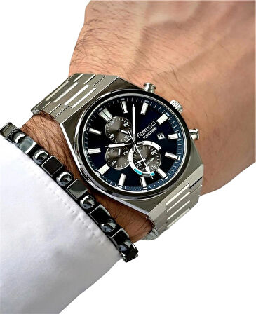 Ferrucci Silver Kordon Fonksiyonları Aktif Takvimli Erkek Kol Saati+Bileklik