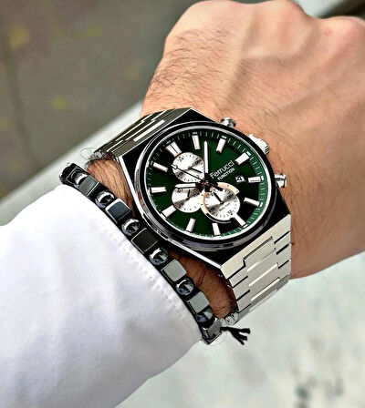 Ferrucci Silver Kordon Fonksiyonları Aktif Takvimli Erkek Kol Saati+Bileklik