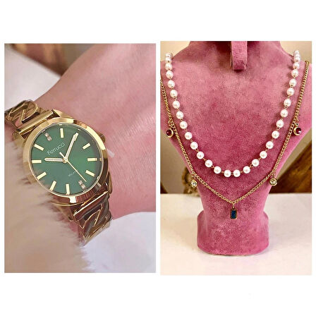 Ferrucci Çelik Kordon Özel Tasarım Kadın Kol Saati+%100 Çelik&İncili Kolye Hediyeli