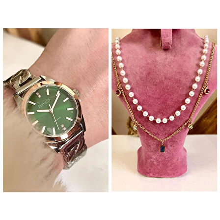 Ferrucci Çelik Kordon Özel Tasarım Kadın Kol Saati+%100 Çelik&İncili Kolye Hediyeli