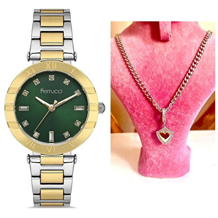 Ferrucci Süper Model Çelik Kadın Kol Saati+Çelik Kolye Hediyeli