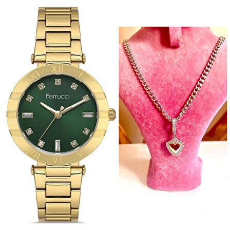Ferrucci Süper Model Çelik Kadın Kol Saati+Çelik Kolye Hediyeli