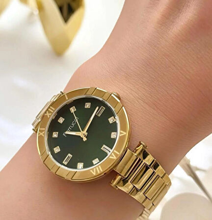 Ferrucci Taşlı Şık Kadran Çelik Kadın Kol Saati+Bileklik Hediyeli