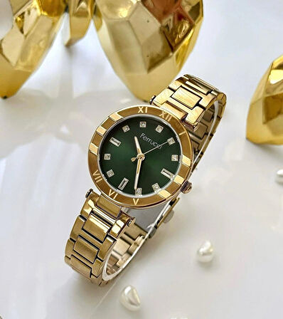 Ferrucci Taşlı Şık Kadran Çelik Kadın Kol Saati+Bileklik Hediyeli