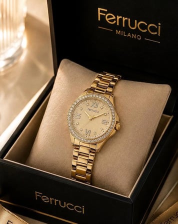 Ferrucci Roma Rakamlı Gold Renk Çelik Kordon&Kasa Kadın Kol Saati+Bileklik Hediyeli