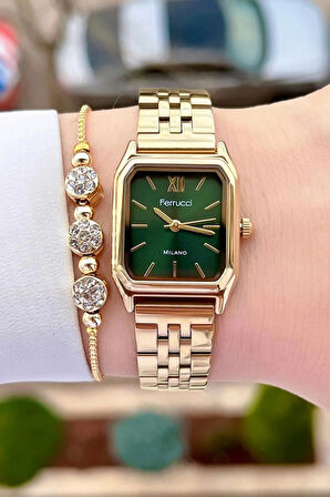 Ferrucci Kare Minimal Kadran Zarif Model Çelik Kadın Kol Saati+Bileklik