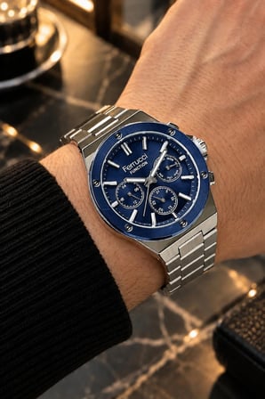 Ferrucci Fonksiyonları Aktif Gümüş&Lacivert Renk Çelik Kordon Erkek Kol Saati 43 mm Çap