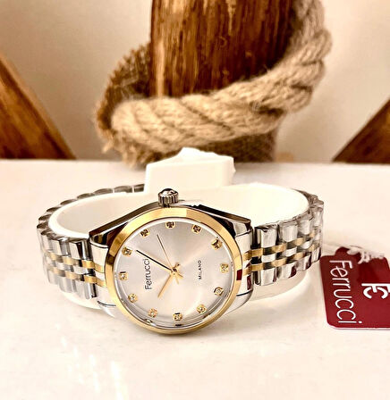Ferrucci Zirkon Taşlı Kadın Kol Saati+%100 Çelik Dorikalı Kolye Hediye