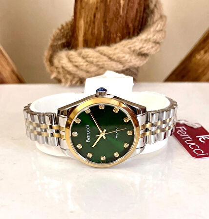 Ferrucci Zirkon Taşlı Kadın Kol Saati+%100 Çelik Dorikalı Kolye Hediye