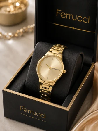 Ferrucci Delüx Serisi Gold Renk Çelik Kordon&Kasa Kadın Kol Saati