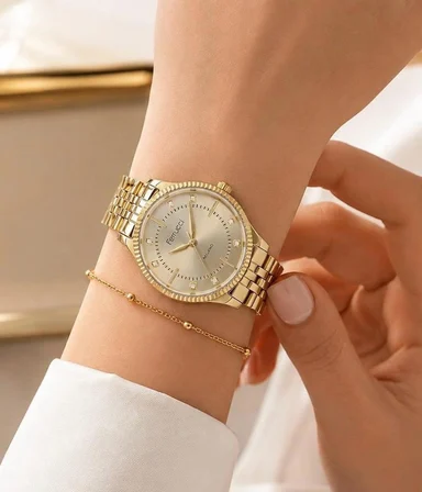 Ferrucci Milano Delüx Serisi Gold Renk Çelik Kordon&Kasa Kadın Kol Saati+Bileklik Hediyeli