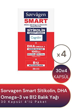 Sorvagen Smart Sitikolin DHA Omega 3 ve B12 30 Kapsül