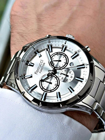 Ferrucci Fonksiyonlu&Takvimli Silver Renk Çelik Erkek Kol Saati