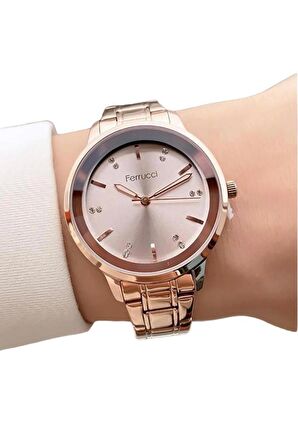 Ferrucci 1. Sınıf Çelik Şık Yeni Sezon Kadın Kol Saat+Nazarlıklı Set
