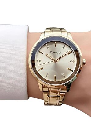 Ferrucci 1. Sınıf Çelik Şık Yeni Sezon Kadın Kol Saat+Nazarlıklı Set