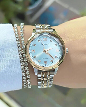 Ferrucci Jübile Kordon Kesme Camlı Çelik Kadın Kol Saat+Bileklik Hediyeli