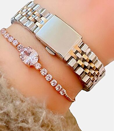 Ferrucci Zirkon Taşlı Şık 1. Sınıf Çelik Kadın Kol Saat+Bileklik