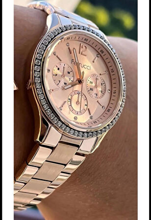 Ferrucci Rosegold Şık Taşlı  Çelik Kadın Kol Saat+Bileklik
