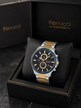 Ferrucci Silver-Gold Renk Fonksiyonlu Takvimli Çelik Kordon ve Kasa Erkek Kol Saati