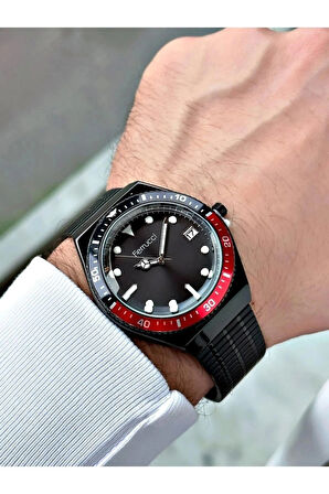 Ferrucci İnce Bilekli Erkeklere Özel Kasa Çap 42 mm Siyah Takvimli Kol Saati