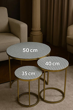 Modern Tasarım Dekoratif 3’lü Sehpa Örtüsü Takımı Pvc Çeyizlik Salon Seti Silinebilir Leke Tutmaz