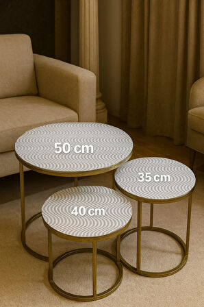 Oturma Odası ve Salon İçin Dekoratif 3’lü Sehpa Örtüsü Takımı Pvc Modern Şık Tasarım Set Silinebilir