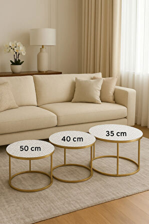 Oturma Odası ve Salon İçin Dekoratif 3’lü Sehpa Örtüsü Takımı Pvc Modern Şık Tasarım Set Silinebilir