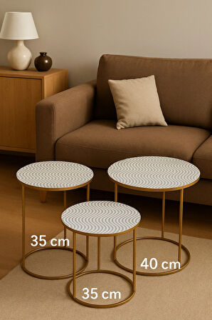 Oturma Odası ve Salon İçin Dekoratif 3’lü Sehpa Örtüsü Takımı Pvc Modern Şık Tasarım Set Silinebilir