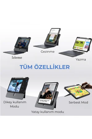 iPad Air 4-5. Nesil 10.9" ile Uyumlu 360 Dönebilen Standlı Işıklı RiSSer Türkçe Q Klavyeli Tablet Kılıfı