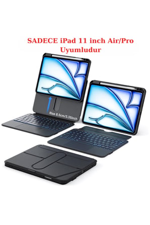 iPad Air 4-5. Nesil 10.9" ile Uyumlu 360 Dönebilen Standlı Işıklı RiSSer Türkçe Q Klavyeli Tablet Kılıfı