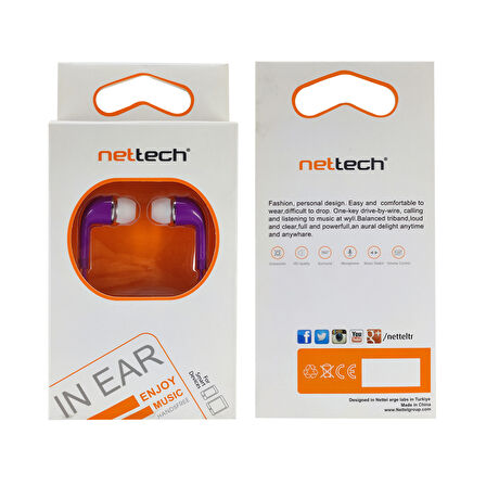 Nettech NT-112 3.5 Jack Girişli Kulak İçi Kulaklık (Mor)
