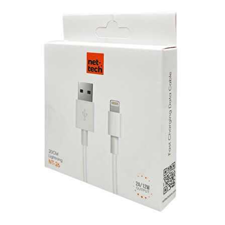 Nettech NT-26 Plastik 20 Cm Lightning Şarj ve Data Kablosu (Beyaz)