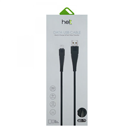 Helt HT-79 İp Örgü 100 Cm Micro Şarj ve Data Kablosu (Siyah)