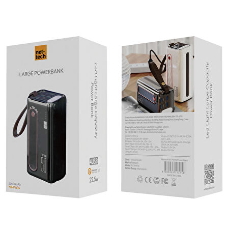 Nettech NT-PW14 22.5W 50000 mAh Taşınabilir Powerbank (Siyah)