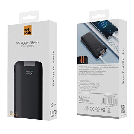 Nettech NT-PW22 22.5W 4 Çıkışlı 10000 MAh Taşınabilir Powerbank