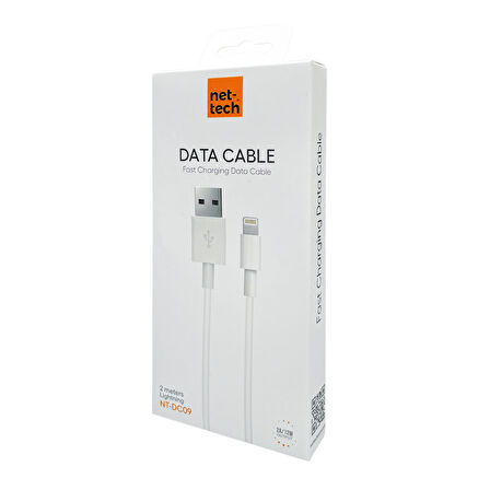 Nettech NT-DC09 2.4A Plastik 200 Cm Lightning Şarj ve Data Kablosu (Beyaz)