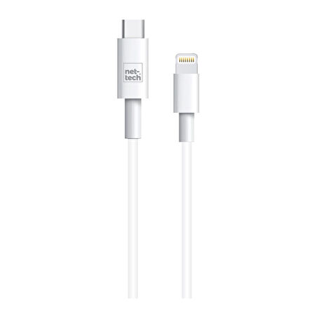 Nettech NT-DC10 2.4A Plastik 100 Cm Type-C To Lightning Şarj ve Data Kablosu (Beyaz)