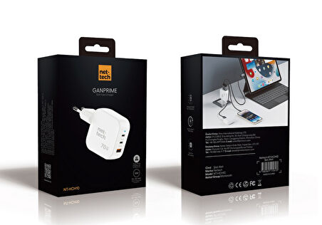 Nettech NT-HCH10 70W PD+QC GaNPrime Şarj Aleti (Beyaz)