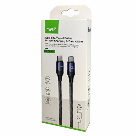 Helt HT-DC15 100W PD İp Örgü 120 Cm Type-C To Type-C Şarj Data Kablosu