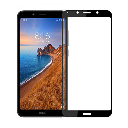 Xiaomi Redmi 7A Uyumlu Ön Koruma Temperli Cam Ekran Koruyucu (Siyah)