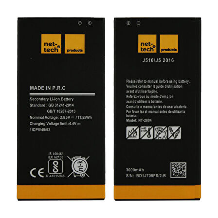 Teknonet Samsung Galaxy J510 J5 2016 Uyumlu Nettech 3000 MAh Batarya NT-32417