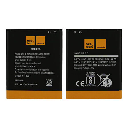 Teknonet Samsung Galaxy i9300 S3 Uyumlu Nettech 2100 MAh Batarya NT-32423