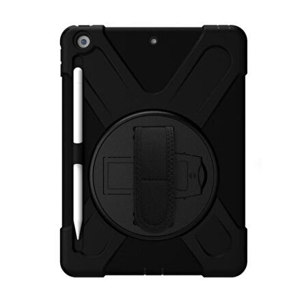 İPad 7-8-9 10.2 (2019,2020,2021) Uyumlu Defender Standlı Zırhlı Silikon Tablet Kılıfı (Siyah)