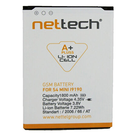 Teknonet Samsung Galaxy i9190 S4 Mini Uyumlu Nettech NT-2479 1800 MAh Batarya NT-2479