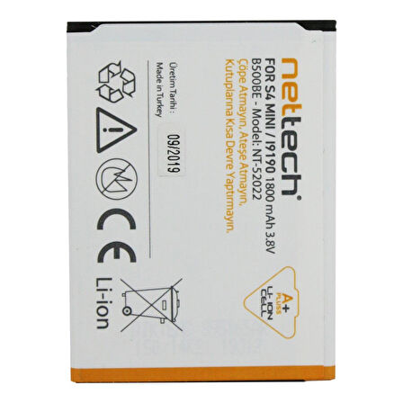 Teknonet Samsung Galaxy i9190 S4 Mini Uyumlu Nettech NT-2479 1800 MAh Batarya NT-2479