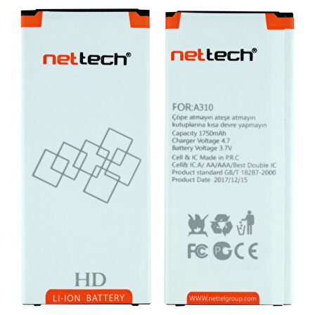 Teknonet Samsung Galaxy A310 A3 2016 Uyumlu Nettech 1700 MAh Batarya NT-14700