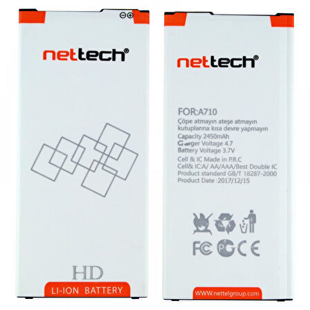 Teknonet Samsung Galaxy A710 A7 2016 Uyumlu Nettech 2900 MAh Batarya NT-14702